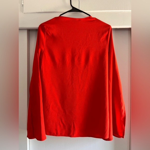 TOP SHOP V-Neck, Split-Sleeve Blouse, Red/Orange Color, Size US 4, UK 8 - Picture 2 of 6